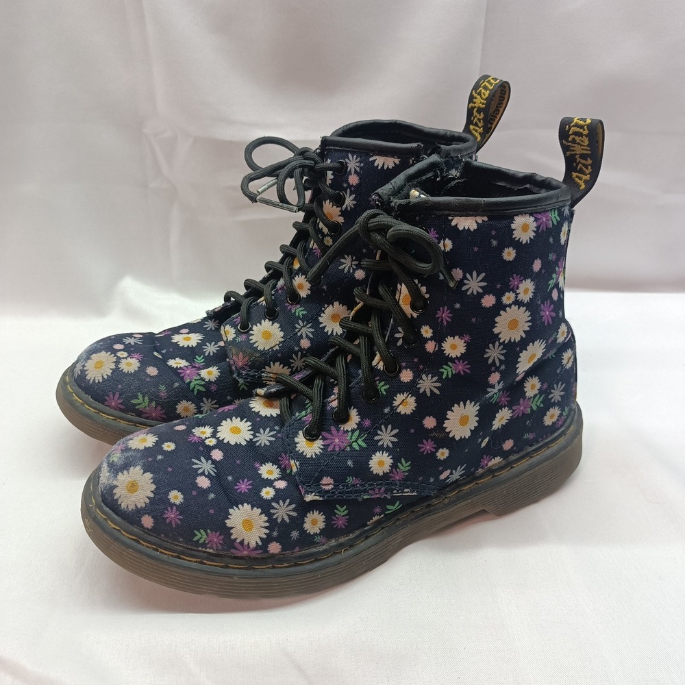 Dr Martens Delaney Floral Canvas Combat Boots Zip Side Youth US 4M 36 EU AW004